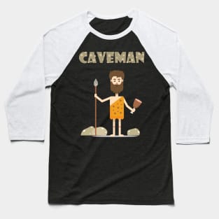 Bearded Caveman With Food And Spear Baseball T-Shirt